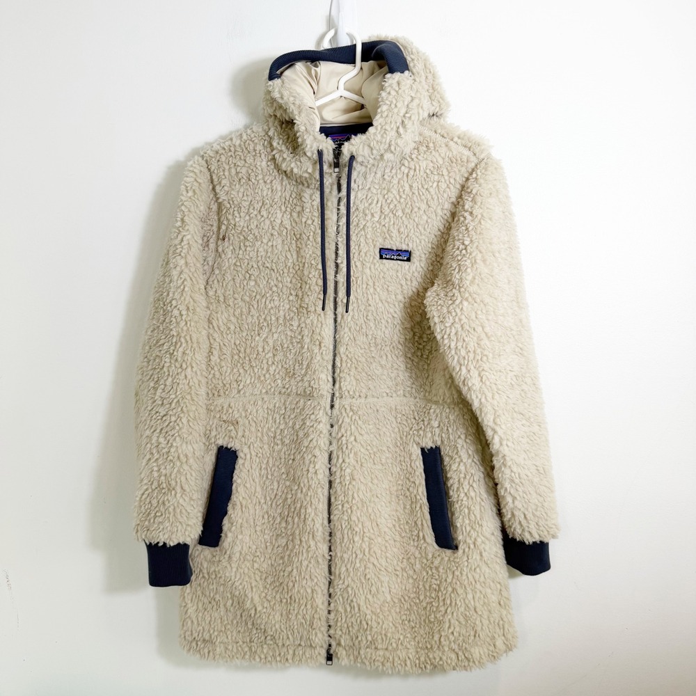 Patagonia Los Gatos Hooded Parka Women Small Cream Beige Fleece Jacket
